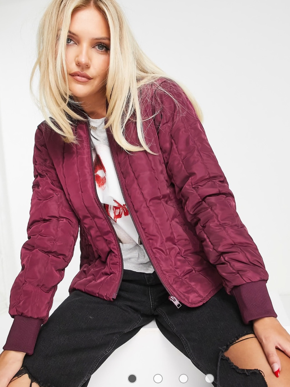 JJXX padded bomber jacket in wine size Medium quilted aviator